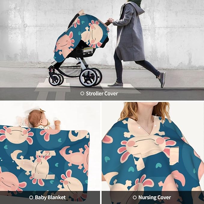 Axolotl Kawaii Baby Car Seat, Rain Shelter, Multifunctional Nursing Cover for Newborns, Mother Care, Breastfeeding, Black