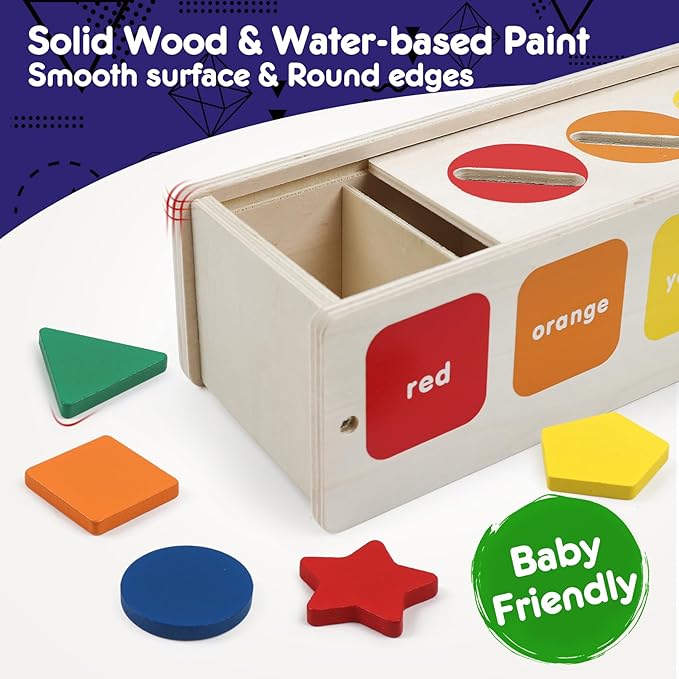 Wooden Sorting Toy Montessori Color & Shape Sorter Class Activity Toddlers Fine Motor Game Teaching Tool for Colors and Shapes Recognition, Birthday Gifts for Boys and Girls
