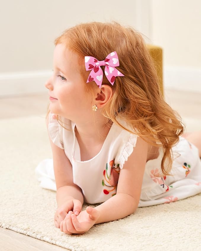 Jollybows 20pcs Baby Hair Clips Girls Bows Love Heart 2" Mini Alligator Clip Toddler Pigtail Bow Fine Hair Clip Valentine Hair Accessories
