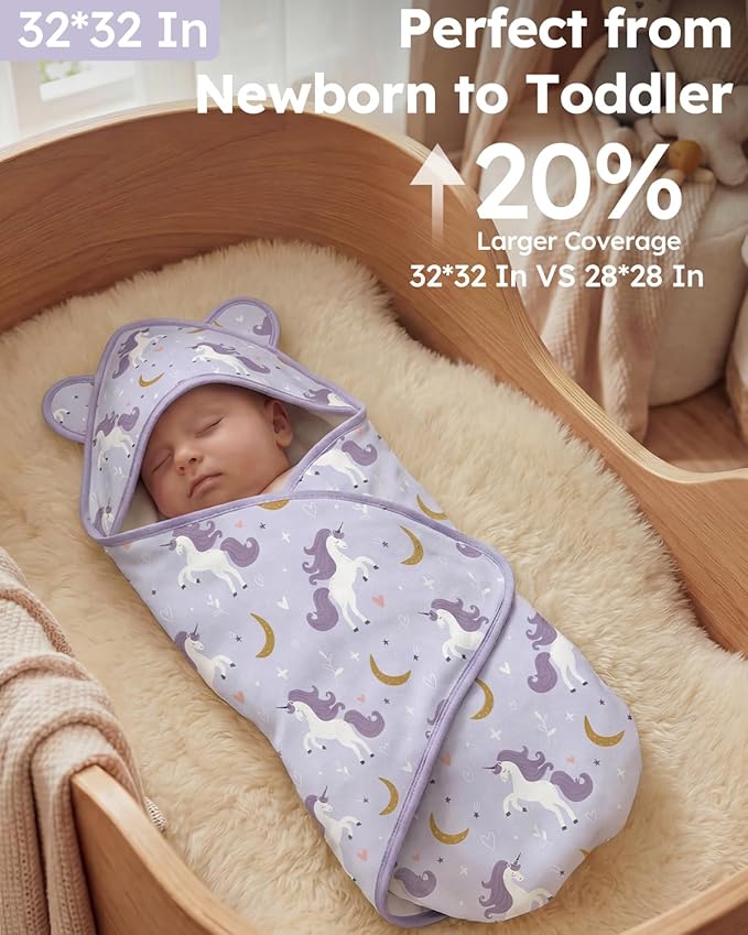 Yoofoss Hooded Baby Towels for Newborn 100% Organic Cotton Baby Bath Towel with Hood for Babies, Infant, Toddler and Kids, 32x32Inch, Soft and Absorbent Newborn Essential