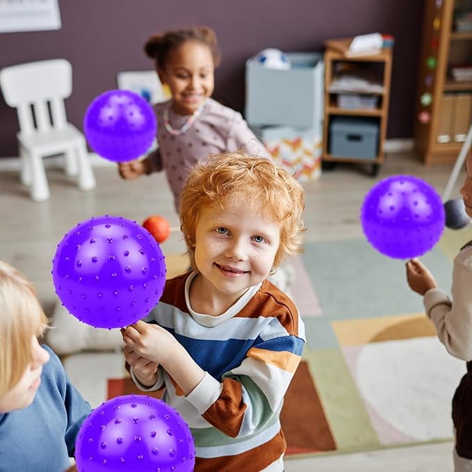 12PCS Bouncy Balls for Kids Toddlers, 7 Inch Sensory Balls Spiky Massage Stress Ball Bulk with Air Pump, Indoor Outdoor Sports Sensory Toys & Party Favors(Purple)