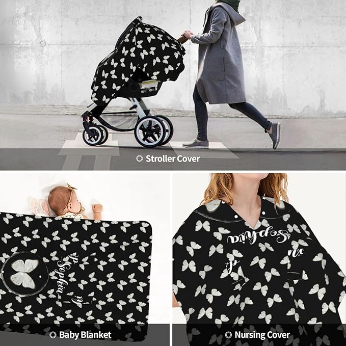 Personalized Baby Car Seat Canopy with Name, Custom Stroller Baby Car Seat Covers for Girls, Minky Nursing Carseat Cover for Breastfeeding, Car Seat Canopies for Infant Newborn(Butterfly)