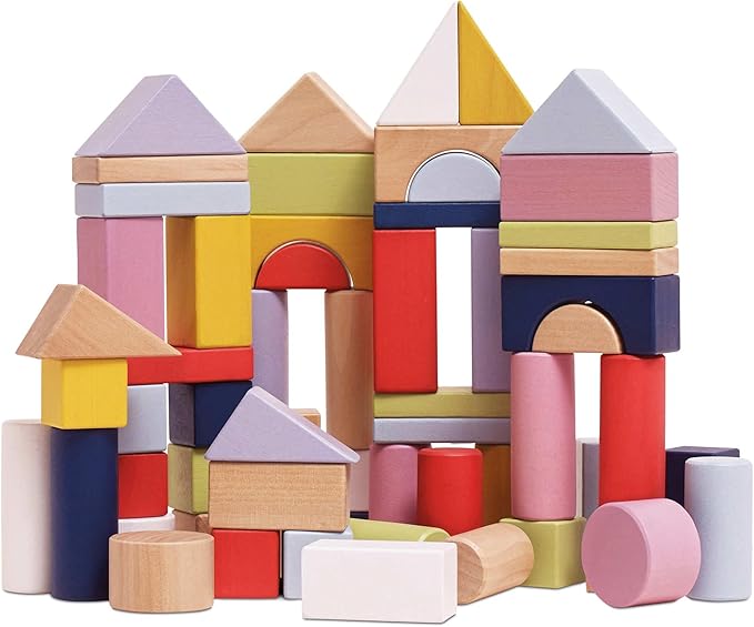 Le Toy Van - Educational Wooden Building Blocks 60 Piece Set Toy | Montessori Style Shape & Colour Development Toy - Suitable for 12 Months + (PL135)