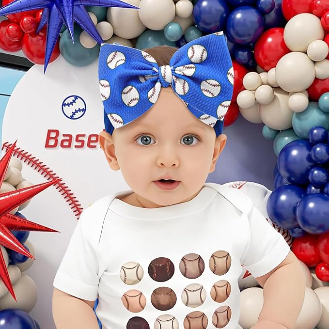 YanJie 6" 2PCS Baby Girls Headbands Baseball Bow Blue Sports Headbands Softball Handmade Hairbands Game Day Hair Accessories Costume Gift