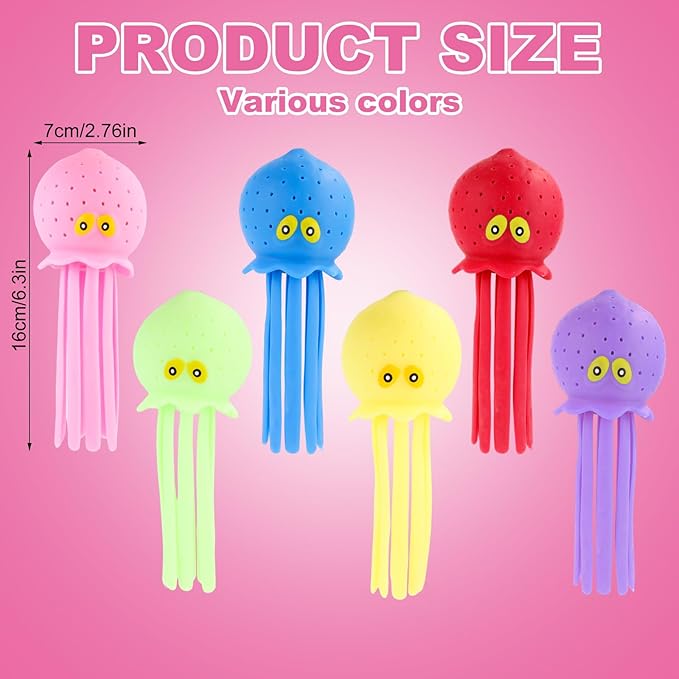 6pcs Octopus Water Balls, Funny Octopus Floating Pool Toys Novelty Sensory Squeeze Water Bomb Splash Balls Summer Swimming Pool Bath Toy for Kids (6 Colors)
