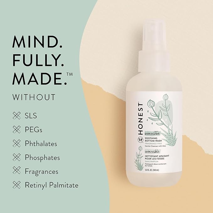 The Honest Company Diaper Rash Cream Spray + Soothing Baby Bottom Wash Bundle | Hypoallergenic, Naturally Derived, Non-Irritating, Cruelty Free | 2 fl oz, 5 fl oz