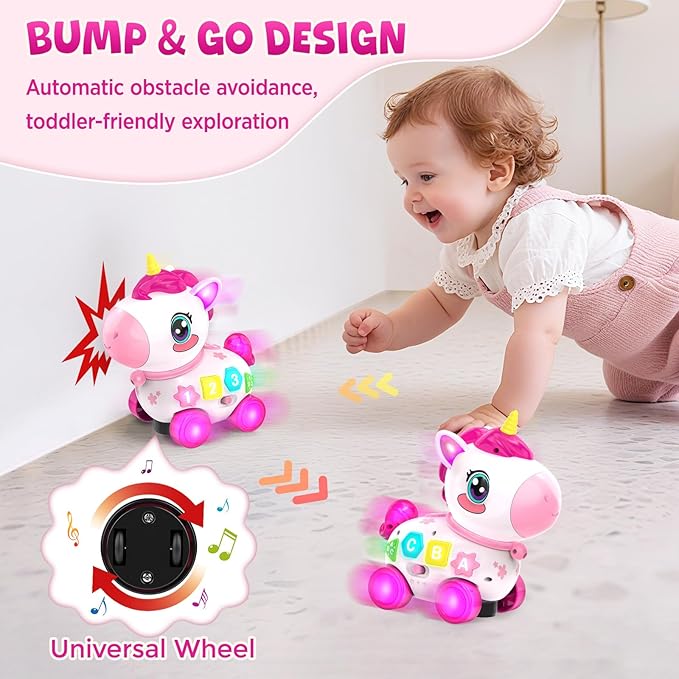 Toy for 1 Year Old Girl Gifts, Unicorn Baby Toys 6-12-18 Months, Musical Learning Toy, 1st Birthday Gift for 1 Year Old Girl Toys, Bilingual Educational Toy with Music & Light for Toddler