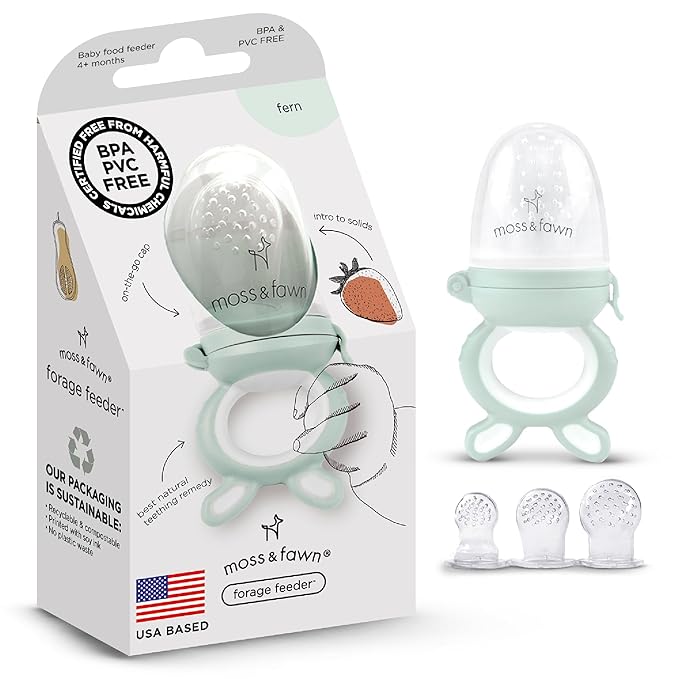 Moss and Fawn Forage Feeder - Baby Fruit Feeder, Frozen Breast Milk Popsicle Teether & Pacifier - BPA, PVC & Phthalate-Free - Fern