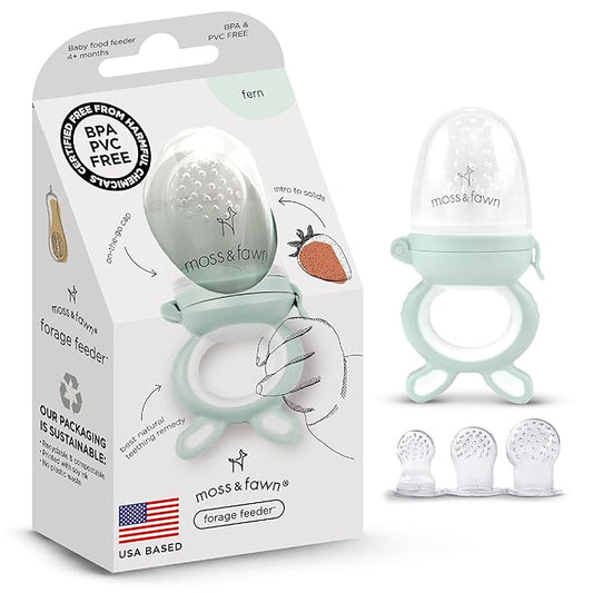Moss and Fawn Forage Feeder - Baby Fruit Feeder, Frozen Breast Milk Popsicle Teether & Pacifier - BPA, PVC & Phthalate-Free - Fern