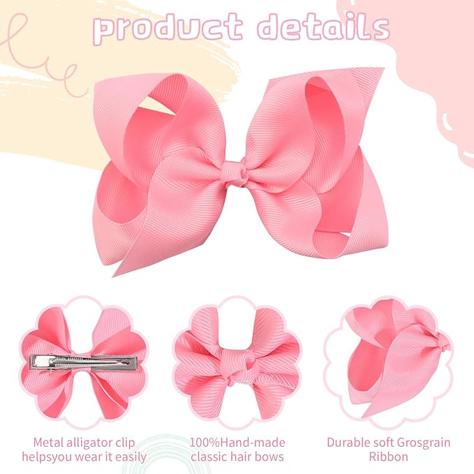 Oaoleer 30 Colors Grosgrain Ribbon Hair Accessories - 3 Inch Bows, Clips, Barrettes, and Alligator Clips for Girls, Toddlers, Kids, and Teens