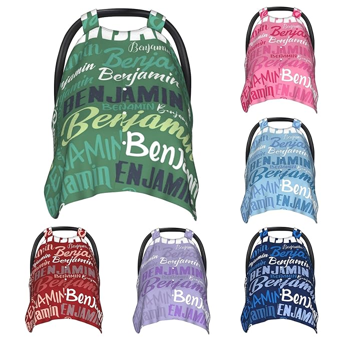 Personalized Baby Car Seat Canopy for Boys & Girls, Custom Name, Green, Water Repellent, Universal Fit, Polyester