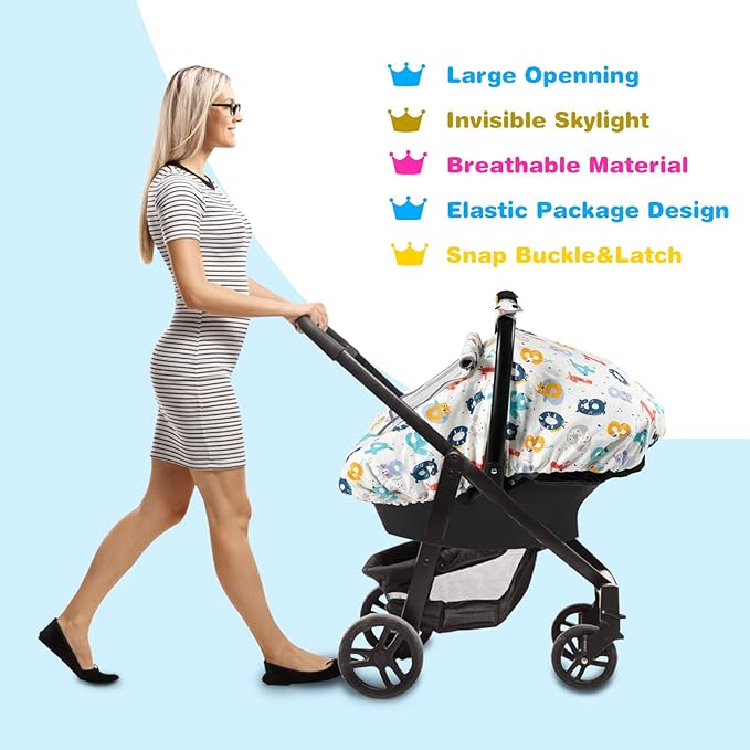 SMTTW Baby Car Seat Cover - Universal Fit, Snug, Breathable, Canopy for Boys/Girls, Ideal for All Seasons (Numbers)