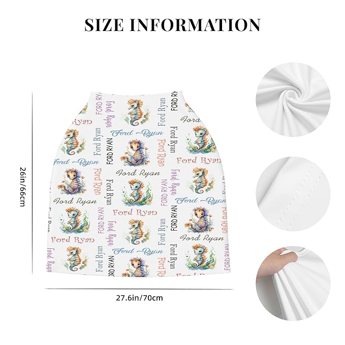 Personalized Baby Car Seat Cover with Name Stroller Canopy Custom Seahorse Carseat Cover Newborn Baby Boy Girl Nursing Cover for Moms First Birthday Gift