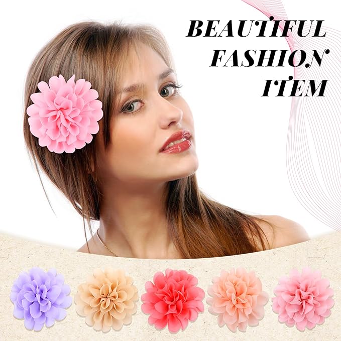Cinaci 25 Pack Solid Big 4" Chiffon Flower Alligator Hair Clips Barrettes Hairpins Accessories for Baby Girls Infants Toddlers Kids Teens Women
