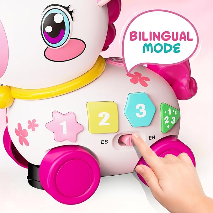 Unicorn Toys for 1 Year Old Girl Gifts, Baby Musical Learning Toys 6-9-12-18 Months, Bilingual Educational Toys with Light, Christmas Birthday Gifts for Girl & Boys ﻿