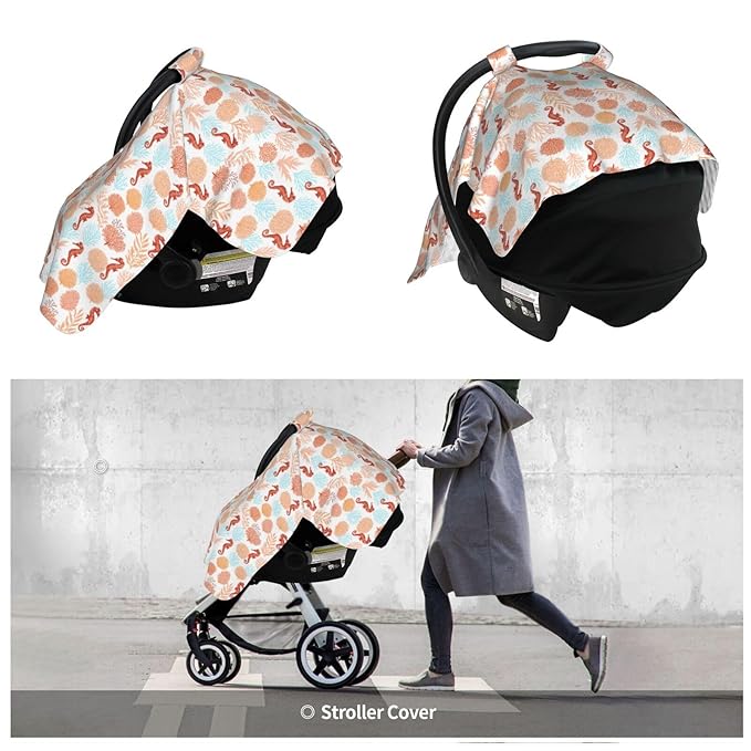 Tropical Pattern Corals Sea Horse Baby Car Seat Canopy Nursing Cover for Newborn Car Seat Breastfeeding Covers Blanket Newborn Shower Gift