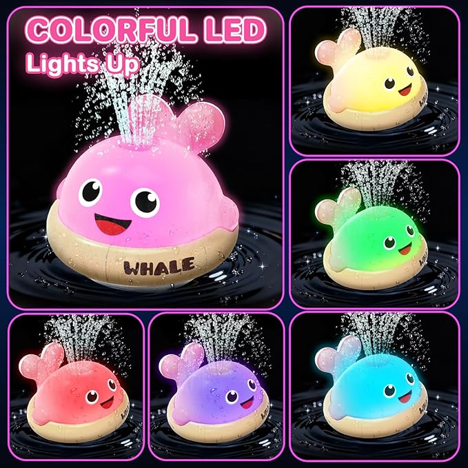 Rechargeable Glowing Whale, Water Sprinkler Bath Toy, Multi-Color Changing Lights & Sprayer for Toddlers 1-3, Outdoor Pool Bathtub Toys Baby Kids, Birthday Gift Boys Girls Age 1 2 3 Year Old