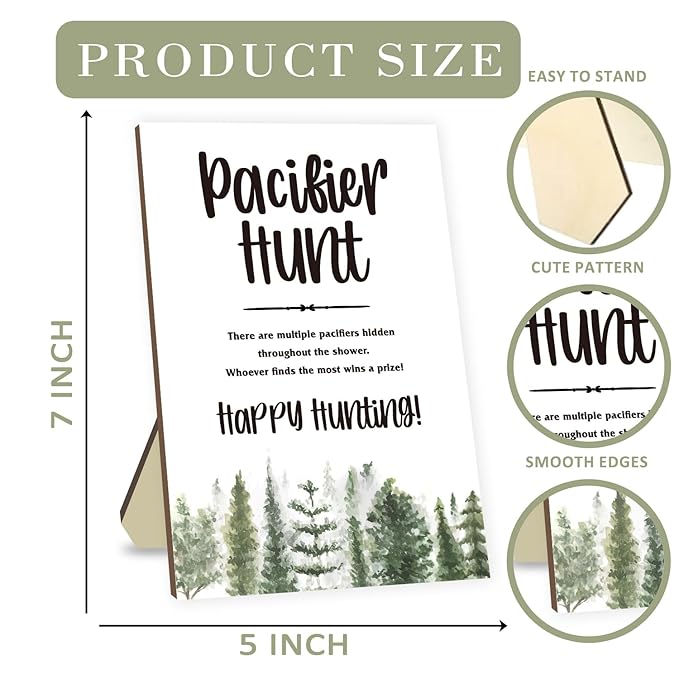 Azbuk Baby Shower Party Games, Baby Pacifier Hunt, Baby Shower Game Set Include Forest Theme Pacifiers Hunt Game Sign, 50 Blue Mini Pacifiers for Baby Shower
