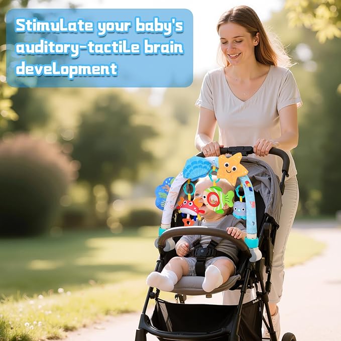 Car Seat Toys for Babies 0-6 Months，Arch Stroller Toys for 6-12 Months Infant Mobile Bassinet Bouncer Hanging Toys Shower Gifts for Baby Boys Girls 0 3 6 9 12 Months(Ocean)