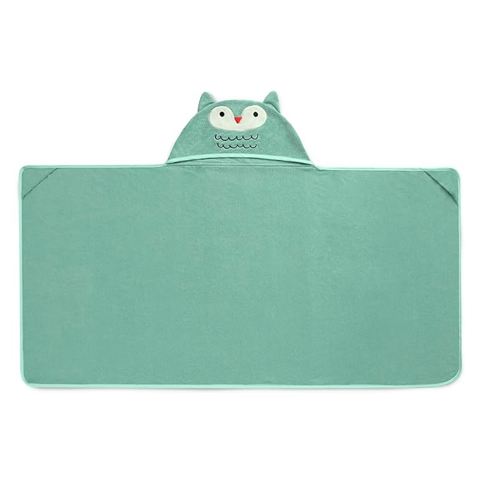 Delta Children Kids Hooded Bath Towel with Pockets - Super Soft and Absorbent- Great Gift for Boys and Girls, Light Teal Owl