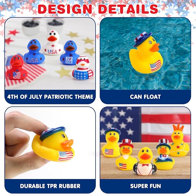 36 Pcs Patriotic Rubber Ducks Independence Day Gifts,4th of July Jeep Ducks,Rubber Duckies Bath Toys,Party Favors,Bags Stuffers,Holiday Supplies,Summer Beach and Pool Showers Toy