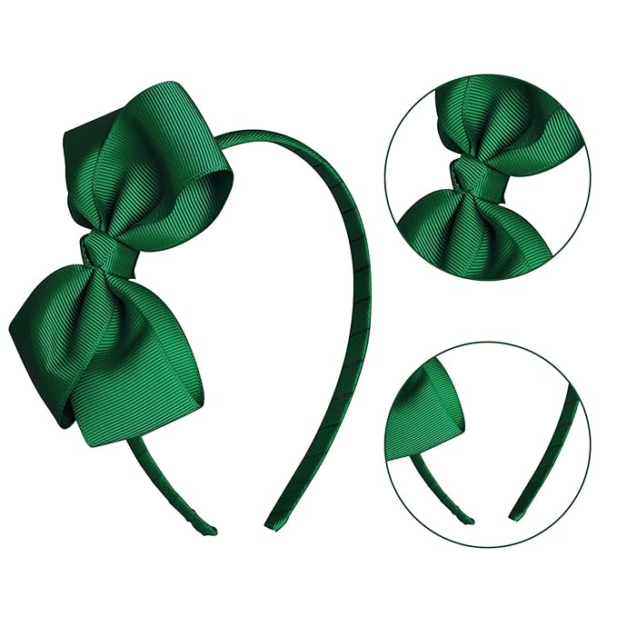 baotongle 11pcs Green School Hair Accessories Set Uniform Hair Bow Headband Clips Hair Ties Curly Bows for Little Toddler School Girls(Green)