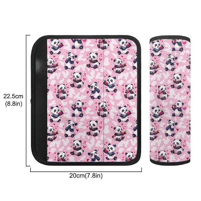 Biyejit Pink Hearts Panda Baby Car Seat Strap Covers Shoulder Pads for Baby Kid, Super Soft Infant Carseat Belt Covers for All Car Seat Stroller
