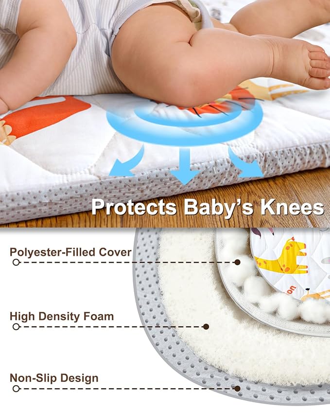 Foam Baby Play Mat 50x50, Removable and Machine Washable Cover, Thicken Cushioning Playmat and Perfect for Playpen, Non-Slip Bottom, Easy to Clean for Infants, Toddlers & Babies(Animal)