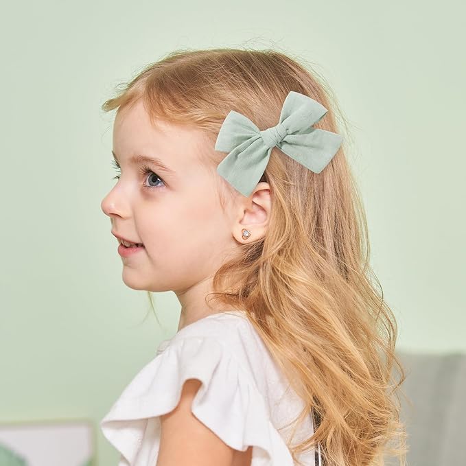 YHXX YLEN 5PCS Green Cotton Linen Hair Bows for Girls Handmade Alligator Clip Hair Accessories for Babies Infant Toddlers Kids(5inch×1, 4inch×2, 3.5inch×2)