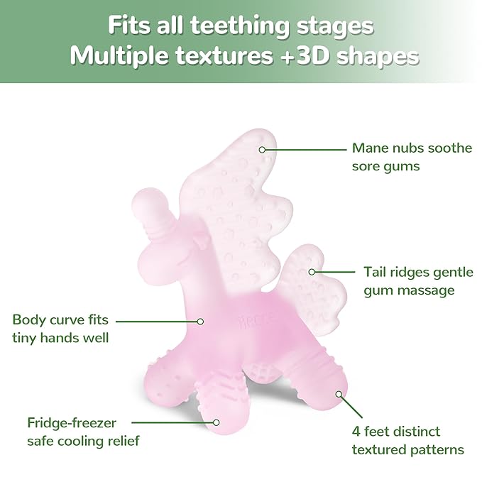 HECCEI Baby Teether Toy, Soft Food‑Grade Silicone Teether, Soft Infant Teether Chew Toy, BPA Free, Multi-Texture Design Teether (Blush Glow)