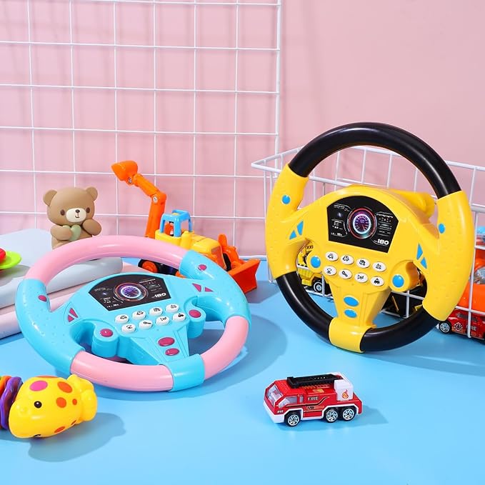 TOYANDONA 2pcs Steering Wheel Toys, Driving Wheel Toy Simulated Pretend Play Driving Toy Kids for Car Backseat