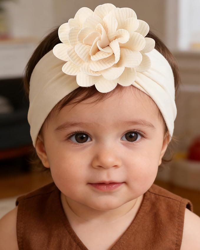 jollybows 6pcs Baby Girls Flower Hair Headbands Nylon Hair Bands Elastic Hair Accessories for Newborn Kids Infants Toddlers Light Color