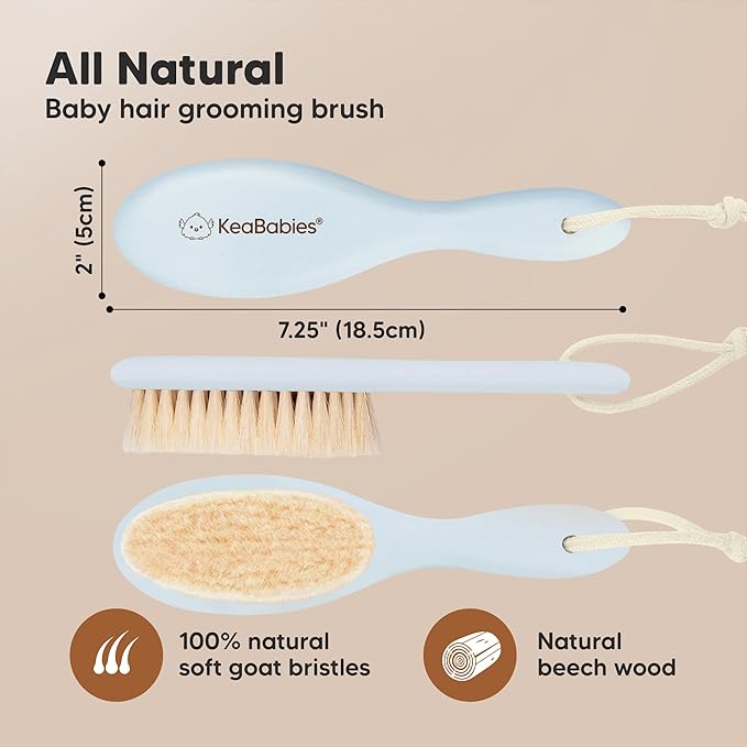 Wooden Baby Hair Brush for Toddler Girls, Boys - Cradle Cap Brush for Babies, Soft Goat Bristles, Perfect Gentle Scalp Newborn Comb for Infant, Girls, Boys, Bath Essentials (Frost, Regular)