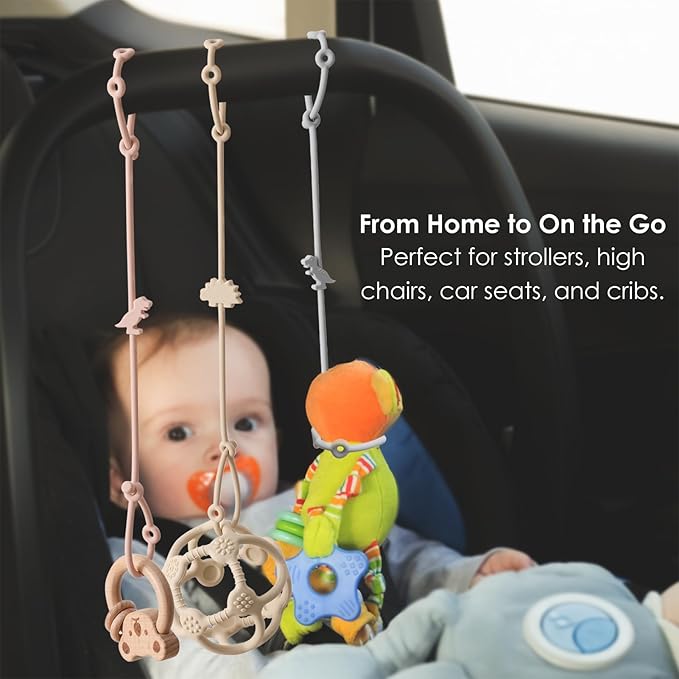 Andy Bear Toy Straps for Baby 6 Pack Keep Your Baby's Toys and Sippy Cups Secure with Toy Straps and Sippy Cup Strap Adjustable Silicone Toy Straps for Strollers High Chair, Stroller Accessories