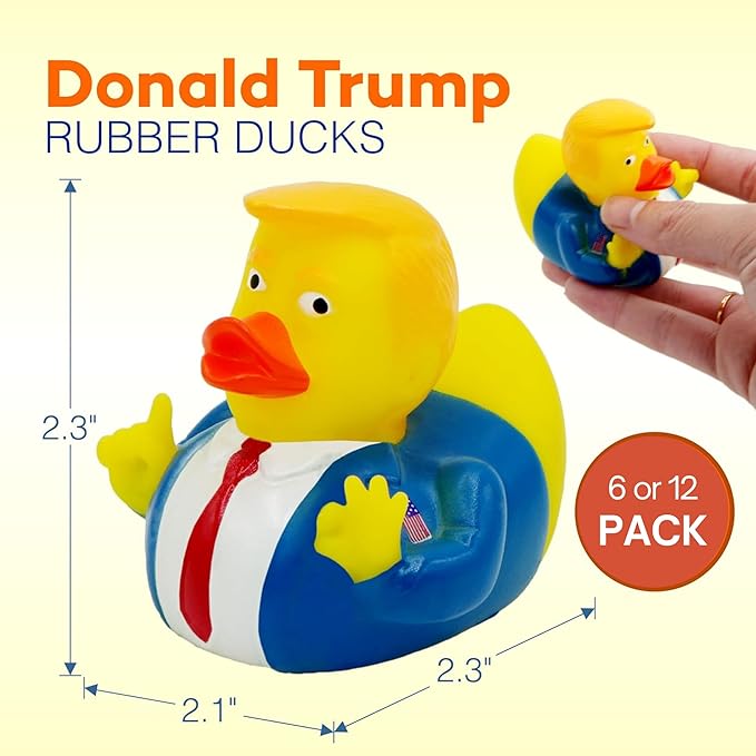 President Trump Rubber Ducks - Bulk 12 Pack - 2.3 Inch Funny Duckies for Jeep Ducking, Bath Tub Toys, Christmas White Elephant Exchange Gag Gift for Adults