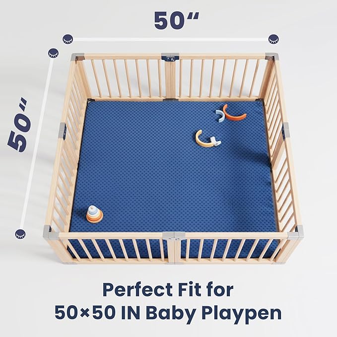 Huloo Sleep Baby Floor Play Mat for Playpen, Extra Thick 50"x50" Padded Mat with Ultra Soft 3D Minky Dot & Removable Washable Cover, Non-Slip & Safe for Crawling,Tummy Time,Infant/Toddler(Dark Blue)