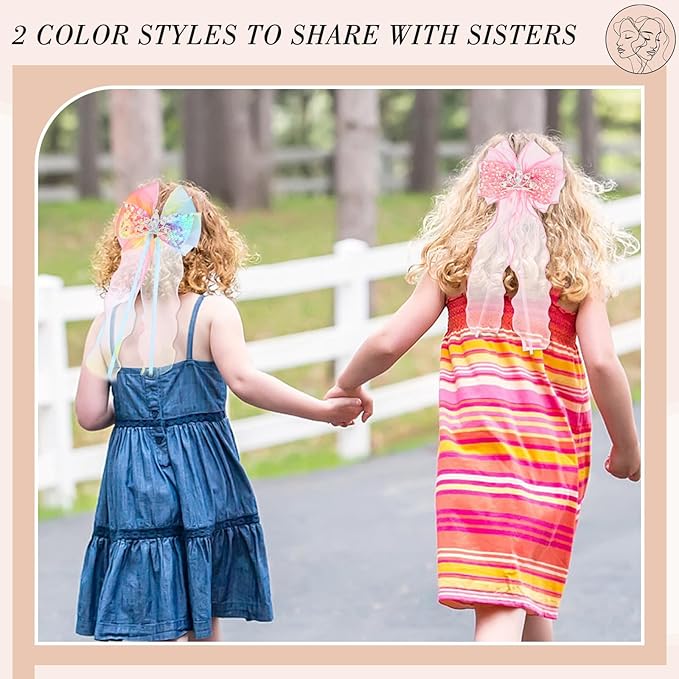 2 Pcs Princess Hair Bows for Girls, Colorful Ribbon Hair Clips Alligator Clips Daughter Valentines Day Gifts