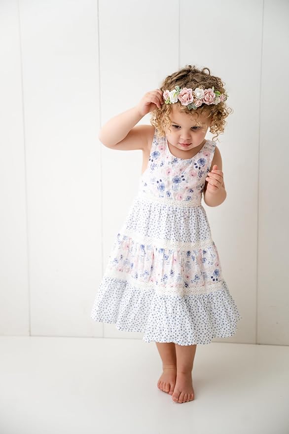 Flower Girl Flower Crown Pink Baby Girls Floral Headpieces Kids Headband Children Hair Wreath Photo Prop (Blush pink-Child Size)