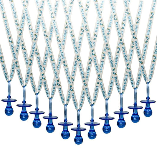 36 Pieces It's a Girl Baby Shower Pacifiers Necklace Acrylic Baby Party Favors Charm Pacifiers Necklace Grosgrain Ribbon Party Decorations Table Scatter (Royal Blue)