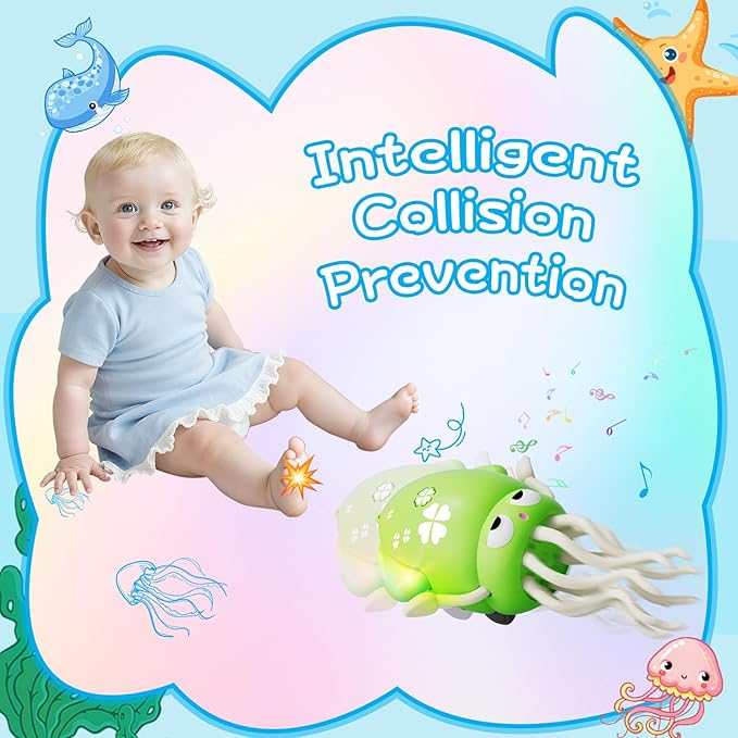 Crawling Dancing Octopus Toy for Kids – Rechargeable Interactive Sensory Toy with LED Lights & Music, Fun Tummy Time Gift for Birthdays & Holidays (Fluorescent Green)