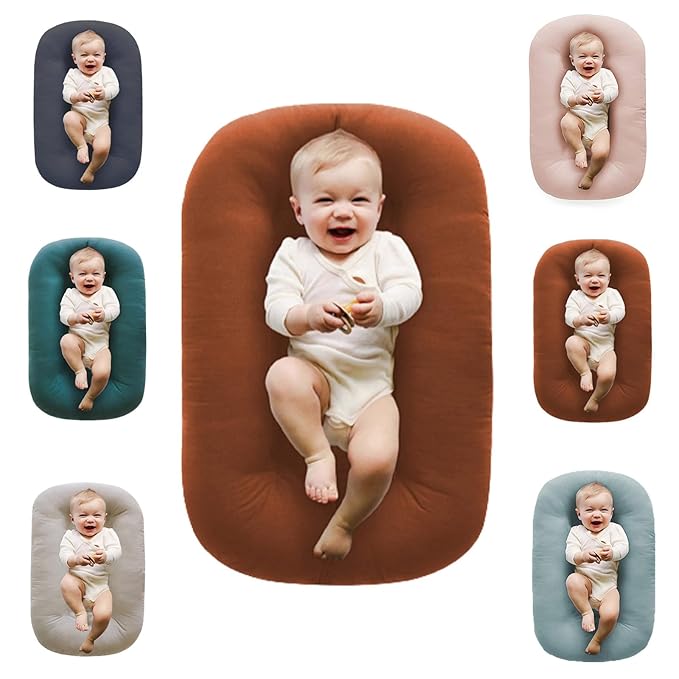 Baby Lounger, Baby Lounger for Newborn 0-24 Months, 100% Breathable Cotton Baby Nest for Tummy Time & Diaper Changes, Portable Infant Essentials for Home & Outdoor(Coffee)