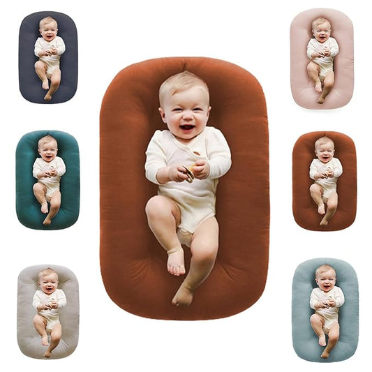 Baby Lounger, Baby Lounger for Newborn 0-24 Months, 100% Breathable Cotton Baby Nest for Tummy Time & Diaper Changes, Portable Infant Essentials for Home & Outdoor(Coffee)
