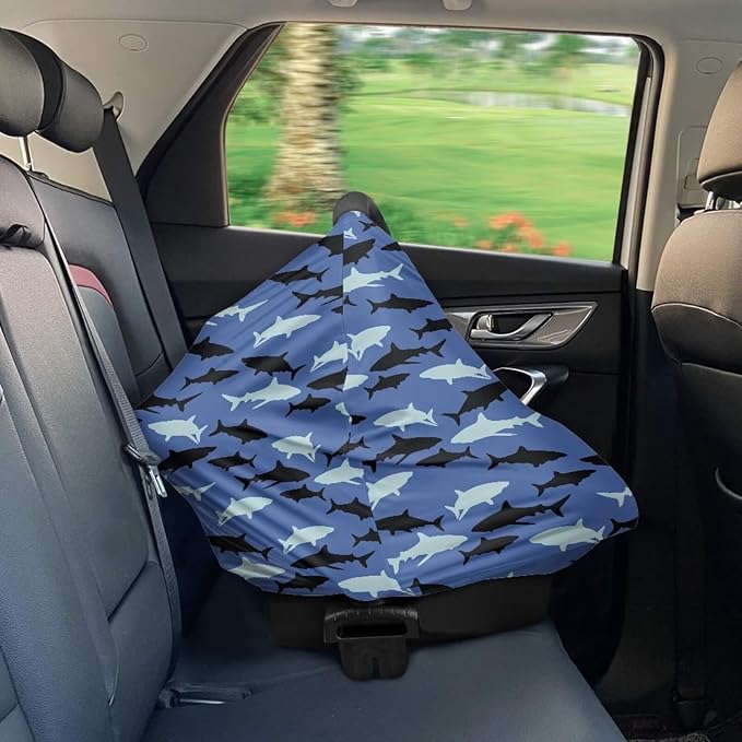 AFPANQZ Cool Shark Pattern Nursing Cover Breastfeeding Scarf Baby Car Seat Covers Infant Stroller Cover Carseat Canopy for Girls and Boys Blue