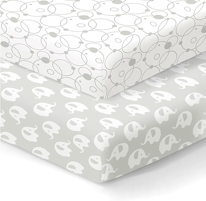 100% Organic Cotton Fitted Sheets for Graco Pack n Play, Babyletto, Pamo Babe, Hiccapop, Dream on Me, Evenflo, Baby Trend, Hygge Hush Portable/Mini Crib/Playards, Beka Bedside Bassinet 2 Pk