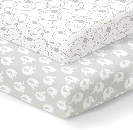 100% Organic Cotton Fitted Sheets for Graco Pack n Play, Babyletto, Pamo Babe, Hiccapop, Dream on Me, Evenflo, Baby Trend, Hygge Hush Portable/Mini Crib/Playards, Beka Bedside Bassinet 2 Pk