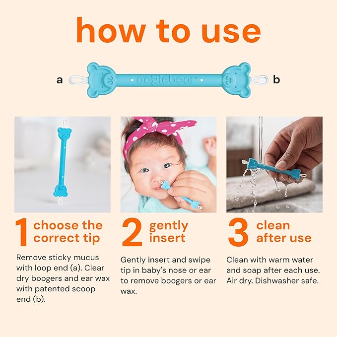 oogiebear: Baby Nose Cleaner & Ear Wax Removal Tool - Safe Booger & Earwax Removal for Newborns, Infants, Toddlers - Dual-Ended - Essential Baby Stuff, Diaper Bag Must-Have, with CASE