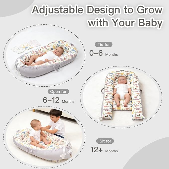 Baby Lounger | Organic Cotton Infant Lounger | Reversible, Adjustable & Portable Floor Lounger | Soft, Breathable, Washable Cover