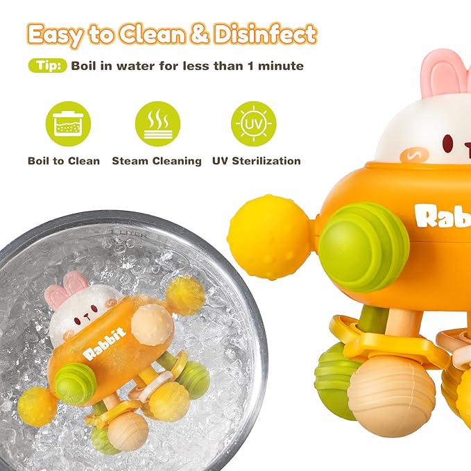 TOHIBEE Baby Teething Toys, Montessori Sensory Teether & Rattle for 0-12 Months, Orange Silicone, Perfect for Boys & Girls