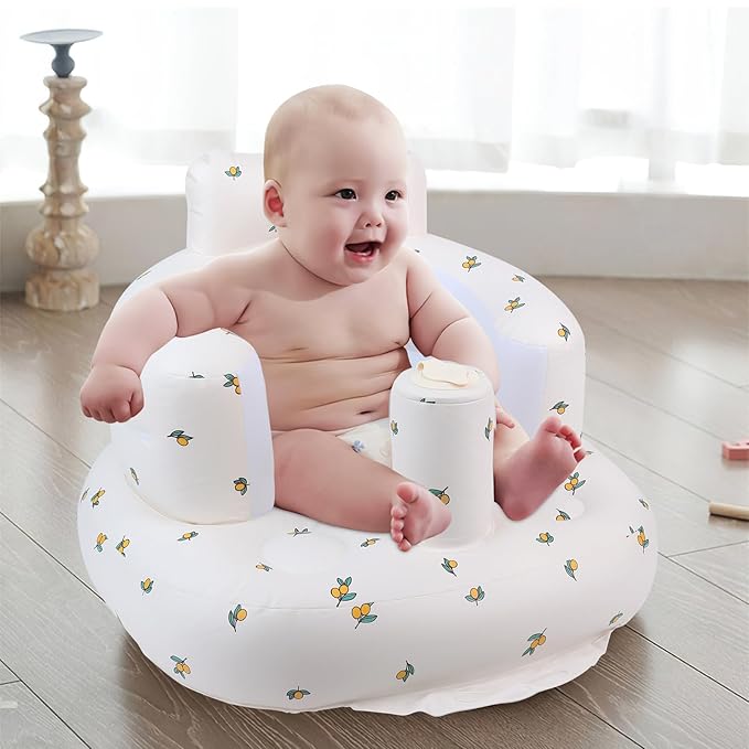 EKEPE Inflatable Baby Seat for Babies 3 Months & Up, Baby Floor Seats for Sitting Up, Baby Seats for Infants, Blow Up Baby Chair with Built in Air Pump - Olive Flower