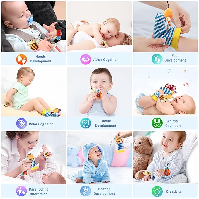 Bloobloomax Baby Rattles Toys for 0-12 Month, Infant Girl Boy Toys for Babies 3-6 Months, Newborn Hand & Foot Toys for 0 to 9 Months, Baby Shower Gifts Set with Wrist Rattle Socks